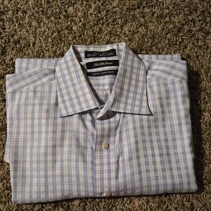 Saks Fifth Avenue Blue and White Checkered Dress Shirt